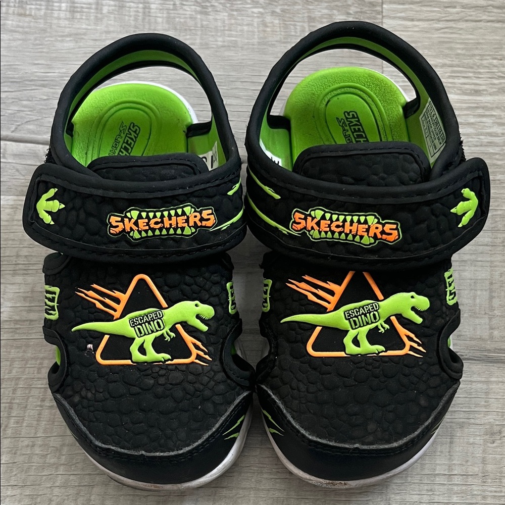 Skechers Kids Black and Neon Green Dino Sneakers size 10